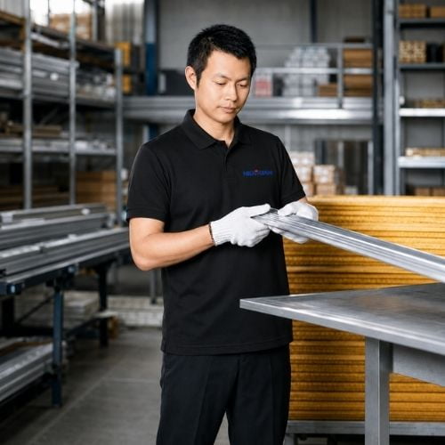 Tile trim order inspected against the approved sample before packing