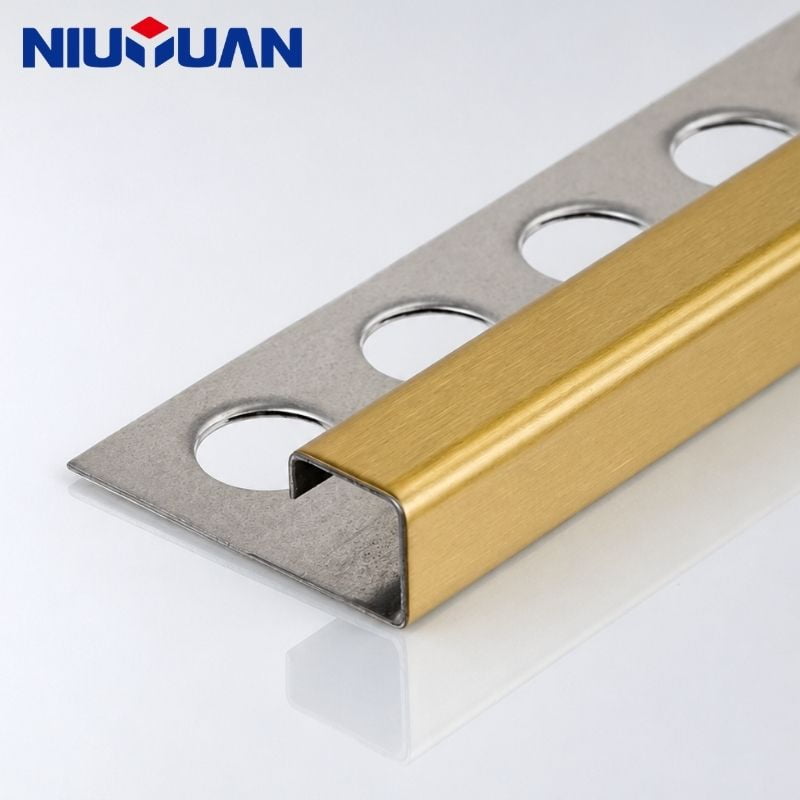 Brushed stainless steel tile trim product