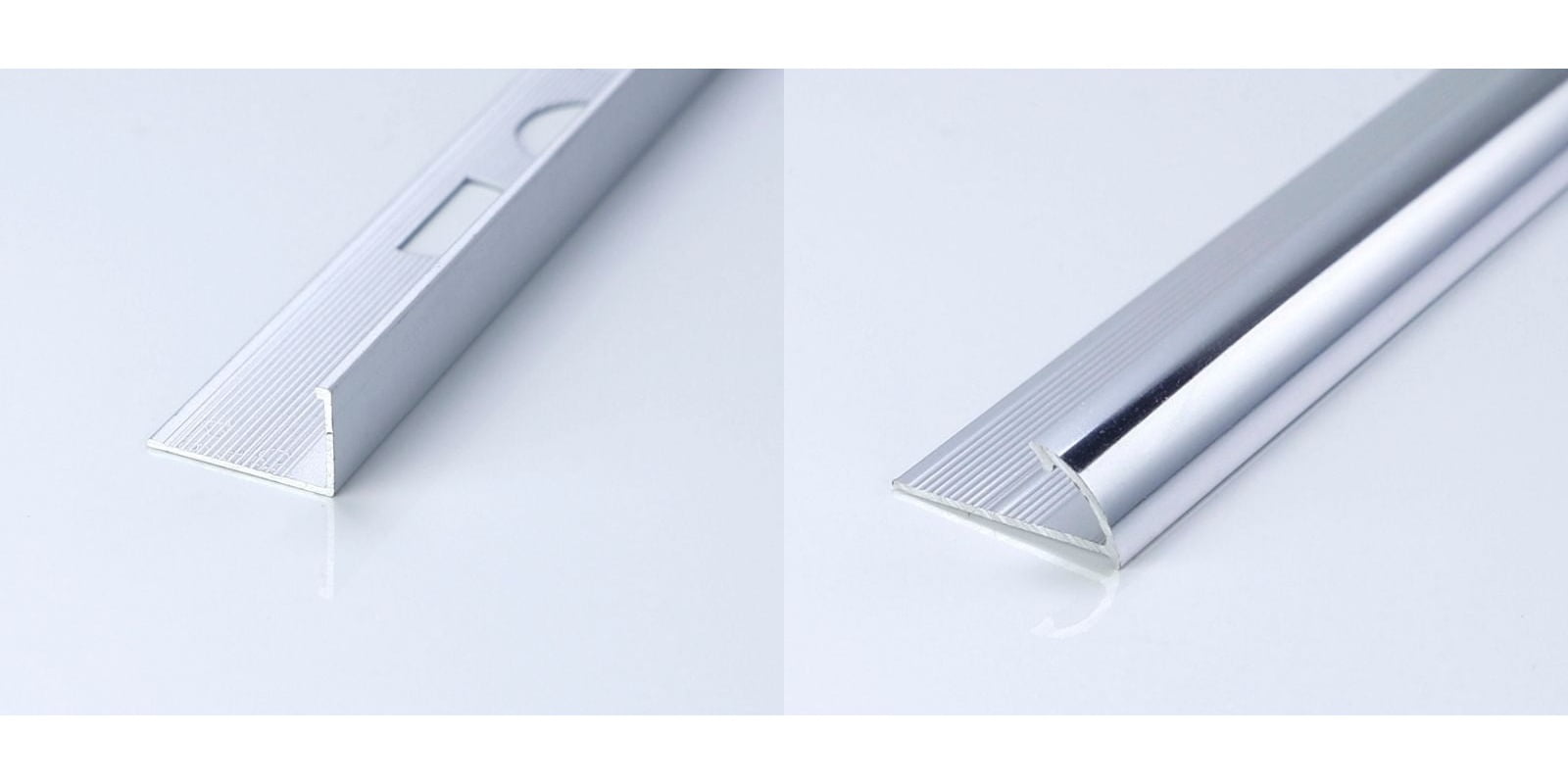 Standard anodized vs bright-dip shiny aluminum tile trim