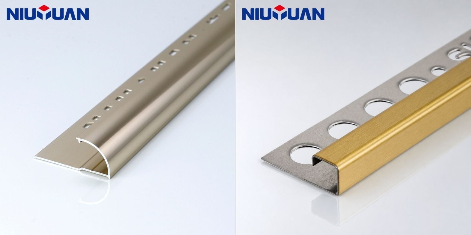 Aluminum vs stainless steel tile trim profiles side by side