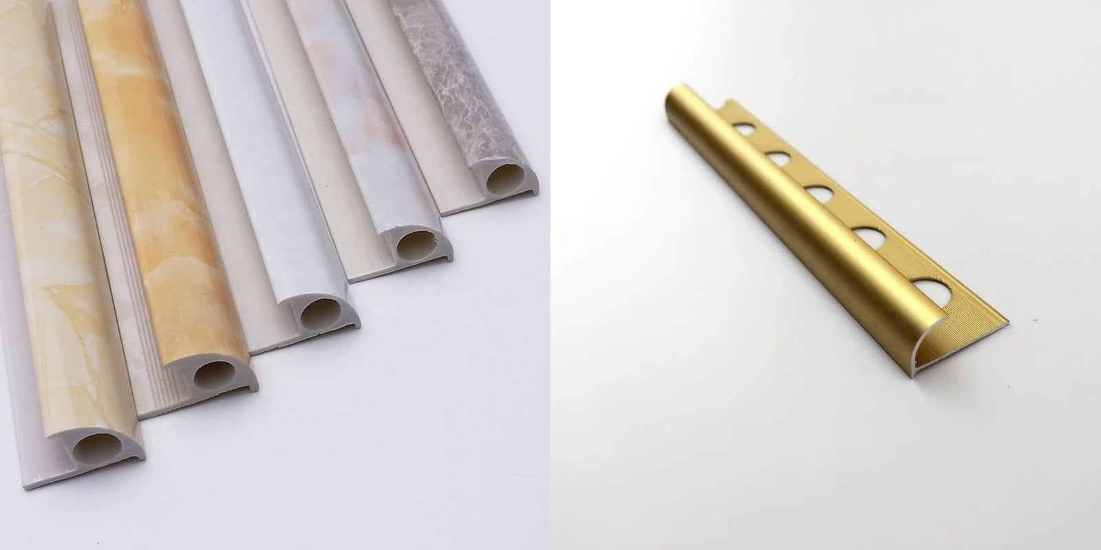 PVC vs aluminum tile trim profiles side by side